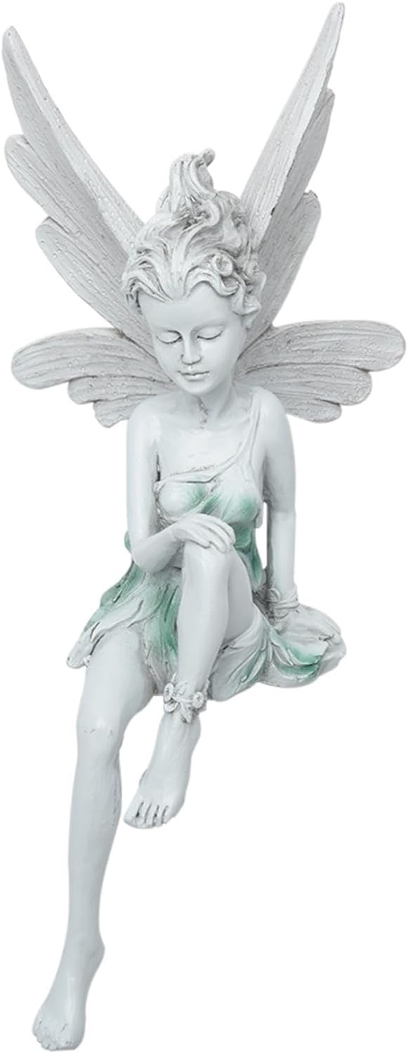 Sitting Fairy Garden Statue,Angel Yard Statues Outdoor Resin Crafts Flower Decor Park Lawn Decoration Home Patio Garden(Color:White)