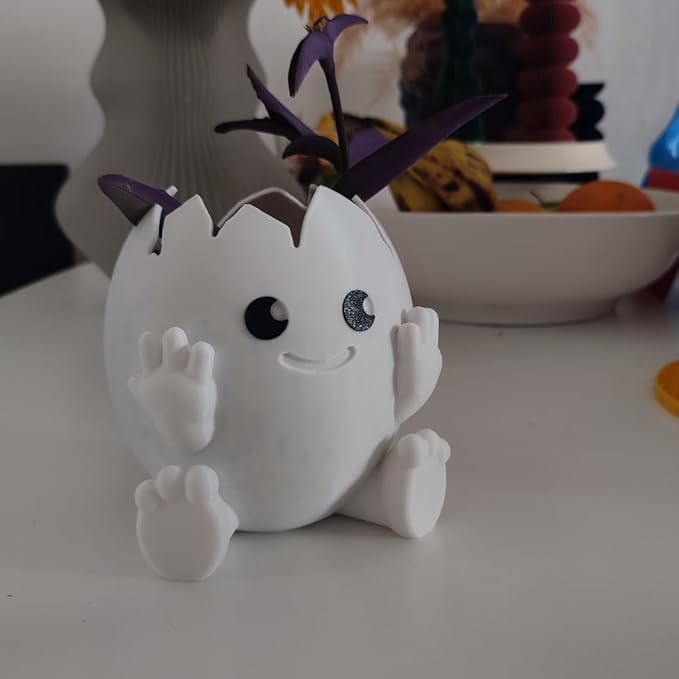 Cute Egg Shell Planter | Unique Dinosaur Tabletop Indoor or Outdoor Planter Pot | Flowers, Succulents, or Vegetable Pot | Made in USA (Cute Egg, Large)