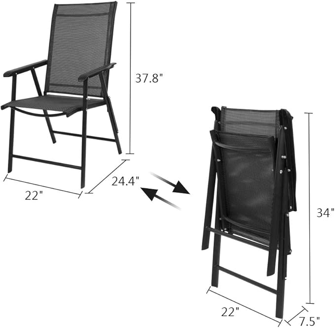 VINGLI Upgraded Version Set of 2 Folding Chairs with Arms, Portable Patio Chairs for Outdoor & Indoor, Sling Back Chairs for Lawn, Pool, Courtyard, Balcony & Garden (Black)