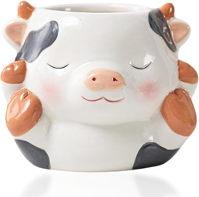 Ceramics Animals Succulent Planters Small Succulent Pots Cute Plant Pots Tabletop Decorations for Indoor Plants Home Office Garden Flower Pot Gifts for Plants Lover (Cattle)