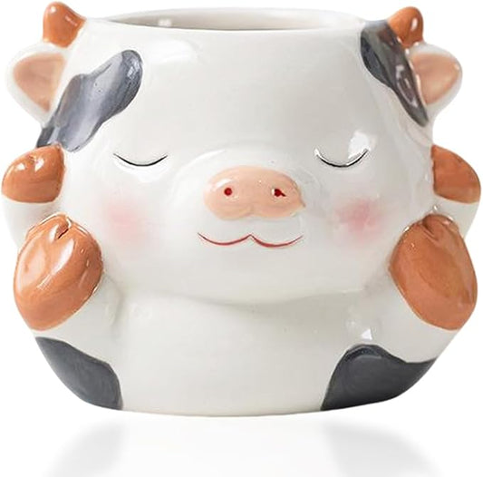 Ceramics Animals Succulent Planters Small Succulent Pots Cute Plant Pots Tabletop Decorations for Indoor Plants Home Office Garden Flower Pot Gifts for Plants Lover (Cattle)