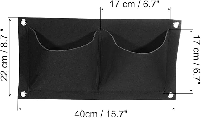 MECCANIXITY Vertical Hanging Grow Bag with 2 Pockets, Wall Mounted Felt Fabric Flowerpot Bag Plant Container for Garden Home Decoration, Black