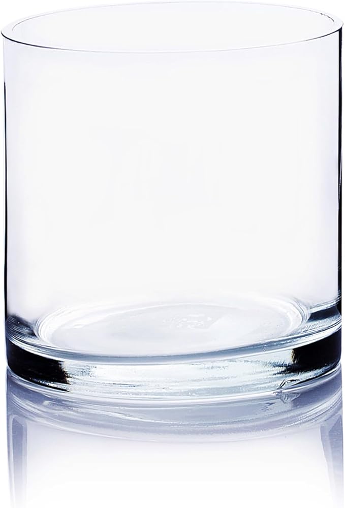 WGVI Thick Quality Weighted Clear Right Cylinder Glass Vases, 4" W x 4" H, Equilateral Cylinder, Votive Candle Holders, Terrarium Planter, Storage Container Pen Brush Holder, 1 Piece