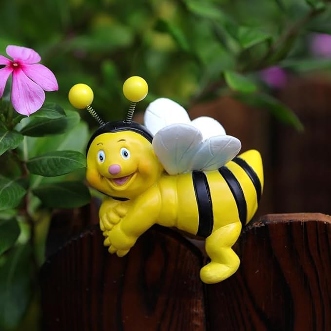 Set of 2 Bee Figure Plant Pot Hanger, Turtle Flower Pot Hugger, Resin Bees Statue, Funny Pot Huggers for Planters, Cute Climbing Bee Flower Pot Hugger, Garden Fence Balcony Patio Yard
