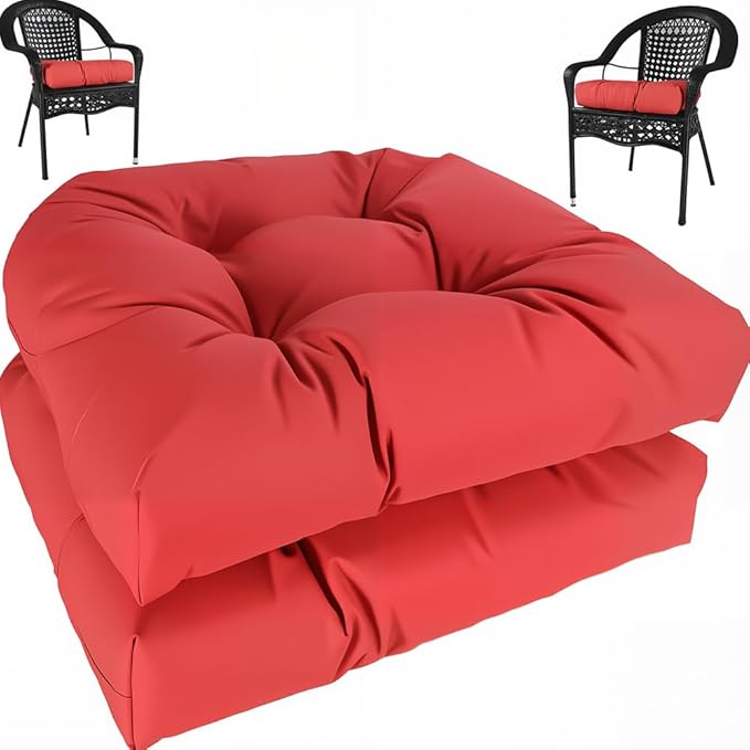 amberr Outdoor Chair Cushions Set of 2, Waterproof Outdoor Seat Cushions for Patio Furniture,Wicker Chair Cushions with Adjustable Straps (Red, 19" x 19"x 5"（2 Pack)