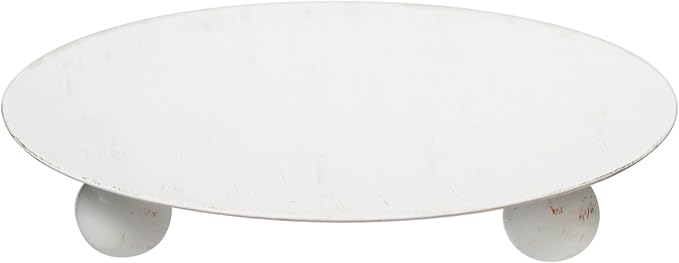 Hosley Set of 2 Whitewashed Iron Pillar Candle Holder Plates – 4-Inch Decorative Round Trays for Pillar Candles – Ideal for Weddings, Special Occasions, Home Décor, and Pedestal Displays