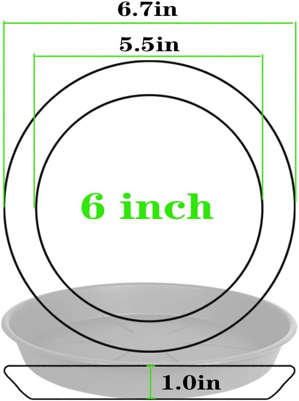 6 Pack of Plant Saucer Tray 4 6 8 10 12 14 17 19 22 25 inch, Heavy Duty Plastic Pot Plant Drip Trays Saucers for Indoors Outdoor, Plant Water Tray for Planters 4-7" (6", Black)