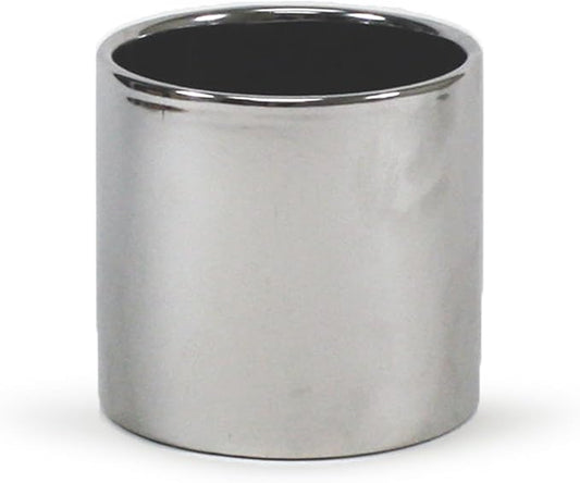 WGVI Silver Ceramic Cylinder Vase Width 5.5" Height 5", Flower Arrangements, Candle Holder, Terrarium Planter Pot, Storage Container Organizer, Pen Brush Holder, Smooth Silver Tabletop Decor, 1 Pc