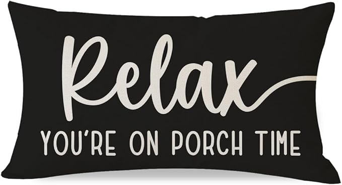 PANDICORN Decorative Throw Pillow Covers 12x20 Inch Relax Porch Time Black Outdoor Rustic Farmhouse Lumbar Decorative Throw Pillows Cases Cushion Covers Decorations for Front Porch Couch Sofa Decor