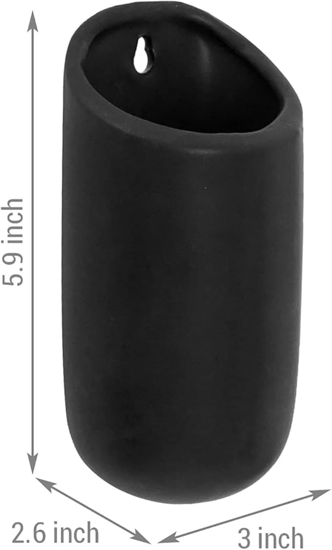 MyGift Set of 4 Mini Matte Black Ceramic Indoor Wall Planter, 6 Inch Cylindrical Wall Mounted Hanging Planter Pot for Succulents, Herbs, String of Pearls