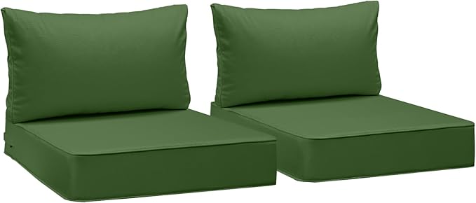 AAAAAcessories Outdoor Deep Seat Cushions, Waterproof, Fade-Resistant Patio Furniture Replacement Cushions, 25.5" x 25.5" x 5" + 25.5" x 13.5", Set of 2, Dark Moss Green