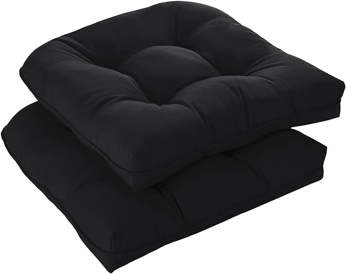 downluxe Outdoor Chair Cushions Set of 2 for Patio Furniture, Waterproof Tufted Overstuffed Patio Furniture Cushions, Thick Outdoor Seat Cushion, 19" X 19" X 5", Black
