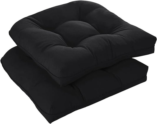 downluxe Outdoor Chair Cushions Set of 2 for Patio Furniture, Waterproof Tufted Overstuffed Patio Furniture Cushions, Thick Outdoor Seat Cushion, 19" X 19" X 5", Black