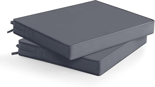 Outdoor Chair Cushions Set of 2: Waterproof & Fade Resistant Seat Cushion for Patio Furniture - 18.5 x 16 x 2 Inch Chair Pads with Ties and Hidden Zipper - Patio Chair Cushion Replacement, Dark Grey
