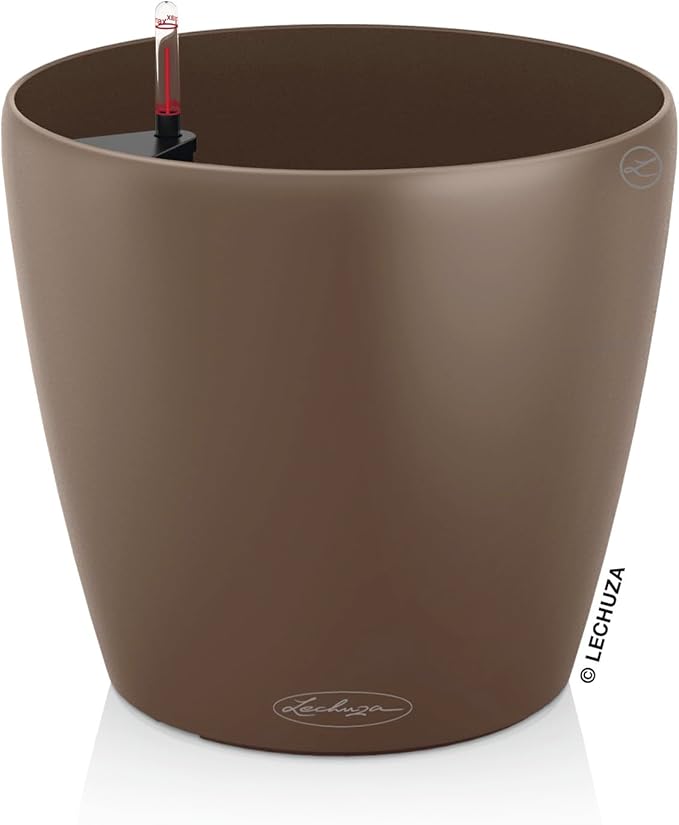 Lechuza Classico Color 35 Nutmeg, Self-Watering Round Planter, D13.8 H11.8 in