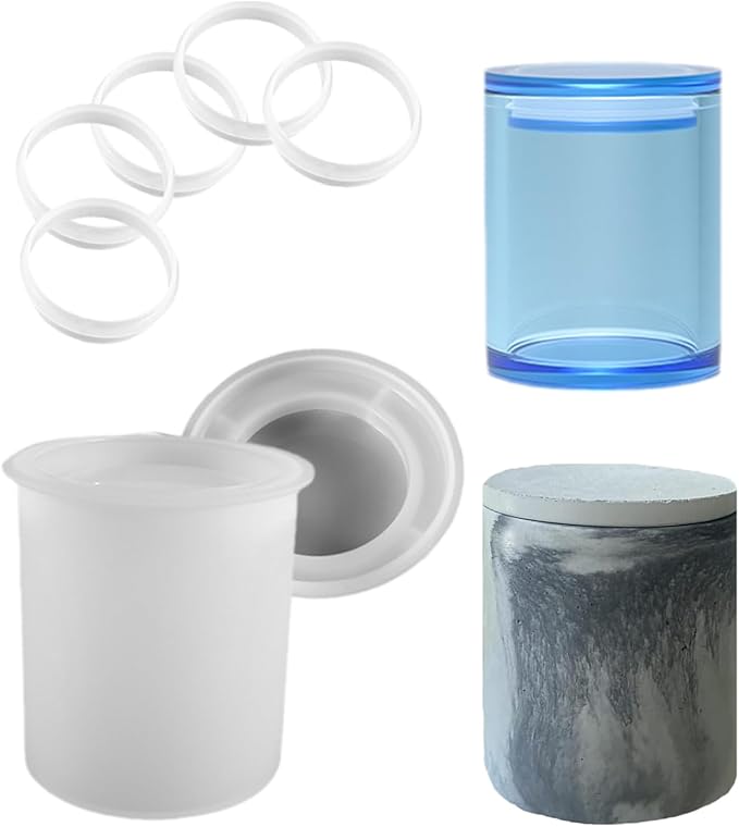 Storage Boxes with Lids, Creative Silicone Molds Set, Concrete Round Stripe Moulds for Storage and Candle Holders (J)