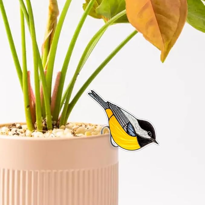 JOONOR 2 Pieces Stained Acrylic Bird Flower Pot Hugger Cute Animal Bird Statue for Planter Hanger Decorations Outdoor Fairy Garden Planter Edge Accessories