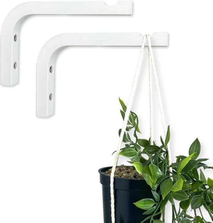 EvenWood 2-Piece Set of Plant Hooks for Wall 6 inch - Mounted Wooden Plant Hook - Indoor and Outdoor Bracket Plant Hanger for Planters, Lanterns, Bird Feeders, Patio Decorations (White)