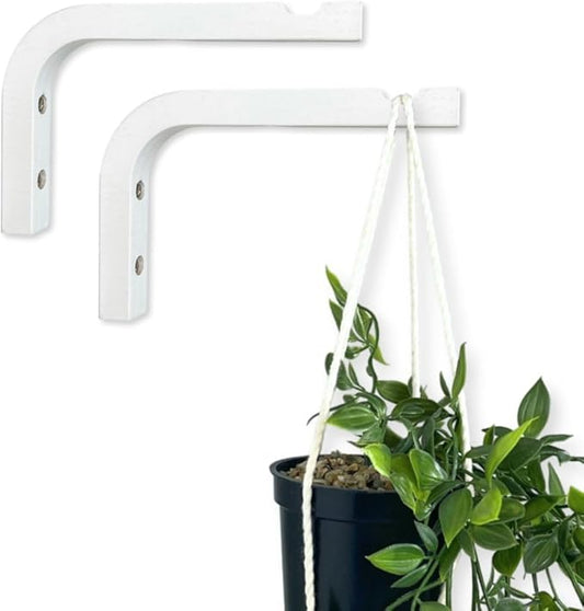 EvenWood 2-Piece Set of Plant Hooks for Wall 6 inch - Mounted Wooden Plant Hook - Indoor and Outdoor Bracket Plant Hanger for Planters, Lanterns, Bird Feeders, Patio Decorations (White)