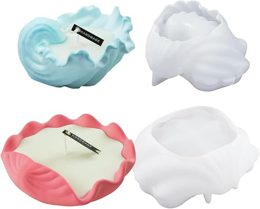 XMOX 2 Pack Seashell Silicone Mold, Conch Candle Containers Mold, Handmade Storage Tray Resin Sea Snail Mould, Clam Shells Concrete Succulent Planter Mold