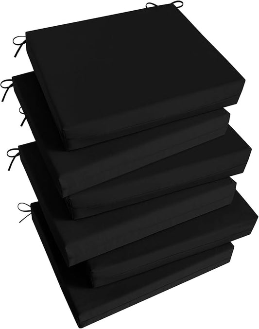Basic Beyond Outdoor Chair Cushions Set of 6, Square Corner Outdoor Cushions for Patio Furniture, Water Resistant Patio Chair Cushions with 2 Ties, 18.5x16x3, Black
