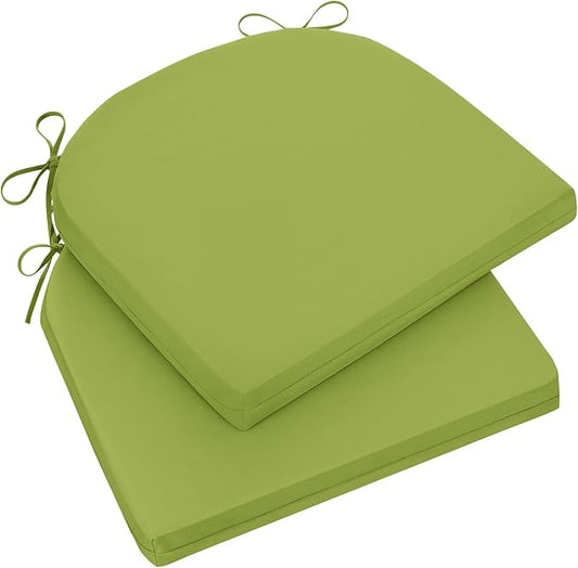 Wellsin Outdoor Chair Cushions for Patio Furniture - Patio Chair Cushions Set of 2 - Water Resistant Round Corner Outdoor Seat Cushions 17"X16"X2", Grass Green