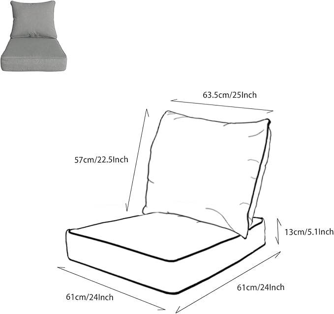 Goodgoods 24x24 inch Outdoor/Indoor Deep Seat Patio Cushion Set of 1 Resilient Foam Filling Water Repellent Stain-Resistant UV Resistant Weather Resistant Deep Seat Bottom Light Gray