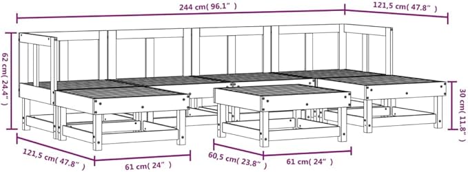 Garden Lounge Set White Solid Pinewood 7 Piece Set Modular Garden Seating Ensemble for Backyard Pond