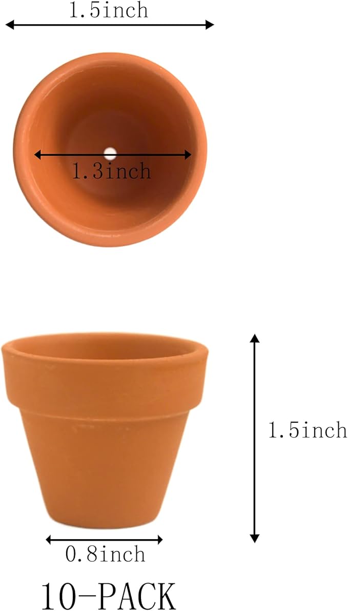 Fcacti 1.5 Inch Terracotta Pots Pack of 10 - Mini Clay Pot with Drainage Hole for Tiny Cactus Herb lithop, Succulent Nursery Pots for Home Garden Table DIY Hand Craft Gift Decoration