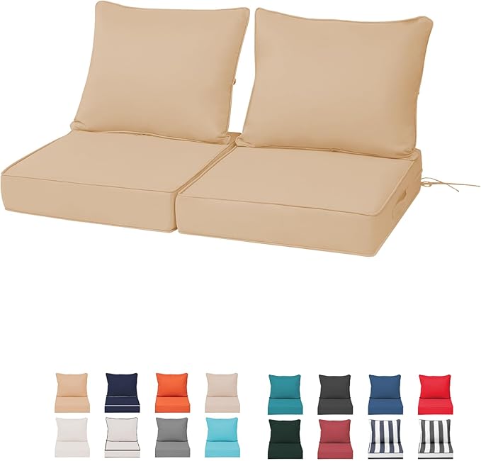 Outdoor Chair Cushions 4 Set, 22 x 22 x 4IN, Patio Deep Seat Cushion for Patio Furniture, Waterproof & Fade Resistant Thick Deep Seating Pads for Outside Wicker Ratten Chair Sofa Couch,Beige