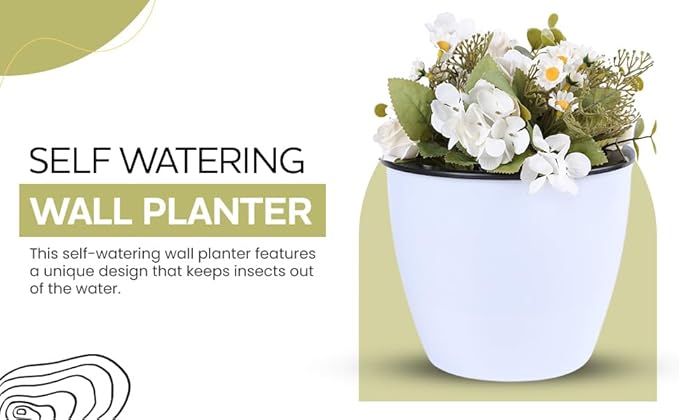 Self Watering Wall Mounted Planters | Set of 3 White Indoor/Outdoor Hanging Planter with Double Layer Design & Flat Backed for Mounting | Effortless Plant Care & Stylish Wall Pots.