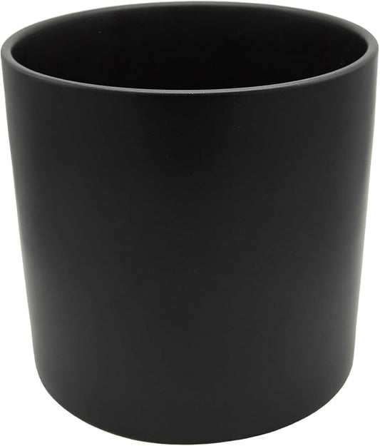 WGVI Black Ceramic Cylinder Vase Width 7" Height 6.75", Flower Arrangements, Candle Holder, Terrarium Planter Pot, Storage Container Organizer, Pen Brush Holder, 1 Piece