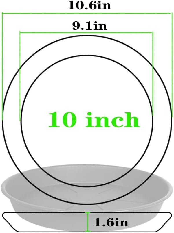 6 Pack of Plant Saucer Tray 9 10 inch, Heavy Duty Plastic Pot Plant Drip Trays Saucers for Indoors Outdoor, Plant Water Tray for Planters 9-10" (10", Light Gray)