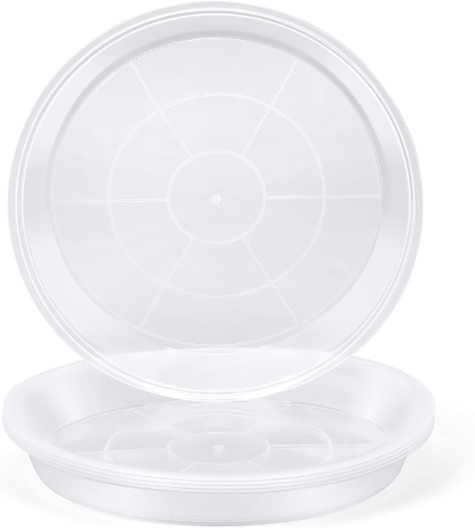 5 Pack 9 Inch Clear Plastic Plant Saucers for Indoors, Durable Plant Trays for Pots and Plant Water Catcher Tray with No Holes, Reusable Plastic Trays for Plants (9''-5Pack)