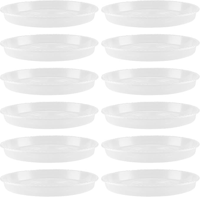 HAKZEON 12 Pack 14 Inch Round Plant Saucers, Clear Plastic Plant Saucer Drip Tray, Heavy Sturdy Plant Trays, Planter Flower Pots Saucers for Indoors, Outdoor, Garden