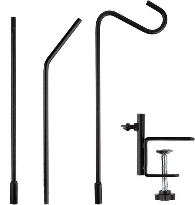 Camii Heavy Duty Deck Hook, 22 to 35 Inch Extended Adjustable, 360° Rotatable Solid Steel Rod, Fence Deck Hangers for Hanging Bird Feeders, Plants, Planters, Suet Baskets, Lanterns, Wind Chime