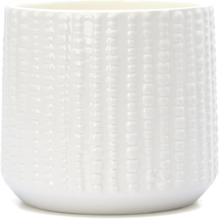 Arktiva Ceramic Planter Pot with Drainage Hole, 5 Inch Dia, Indoor and Outdoor, Home Patio Garden, Plants Flower Succulent, Textured Round (White)