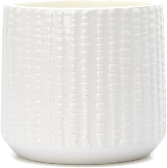 Arktiva Ceramic Planter Pot with Drainage Hole, 5 Inch Dia, Indoor and Outdoor, Home Patio Garden, Plants Flower Succulent, Textured Round (White)