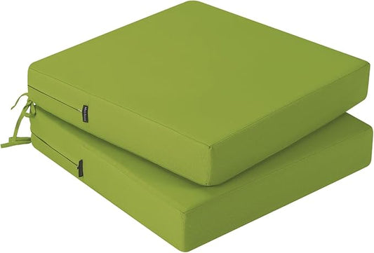 idee-home Outdoor Chair Cushions Set of 2, Waterproof Outdoor Seat Cushions for Patio Furniture, Outside Replacement Chair Pad with Ties for Lawn Deck Porch, 22 x 22 Green