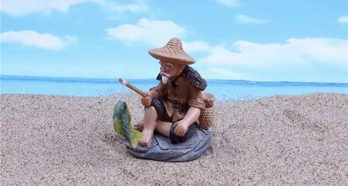 Mini Fisherman Figurines Resin Sitting Fishing Men, Garden Statue Ornament Fish Tank Micro Landscape Decor Garden Sculptures and Statues