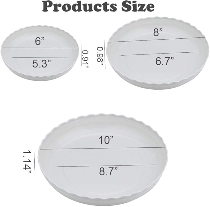 YUANAIYI 6 Packs Wave Plant Saucer - Plastic Flower Pot Drip Trays/Durable Heavy Duty White Plant Tray for Indoor and Out Door Plant(6/8/10 inch)