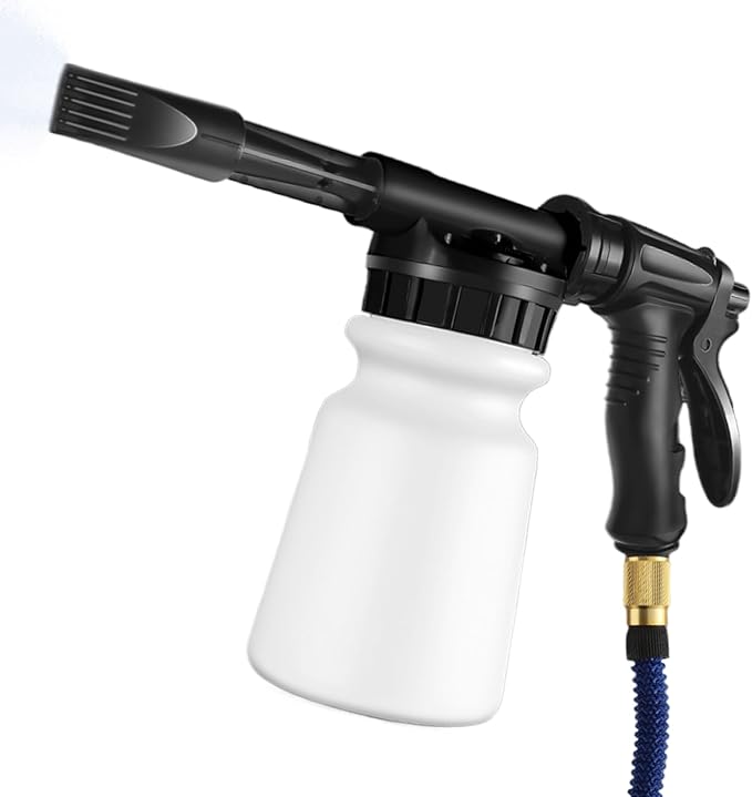 Garden Foam Sprayer - 1L Pressurized Cannon, Handheld Soap Foam, Garden Hose Washer Attachment | Automobile Care Detailing, Car Cleaning Accessory, Use for Vehicle Exterior Cleaning Maintenance