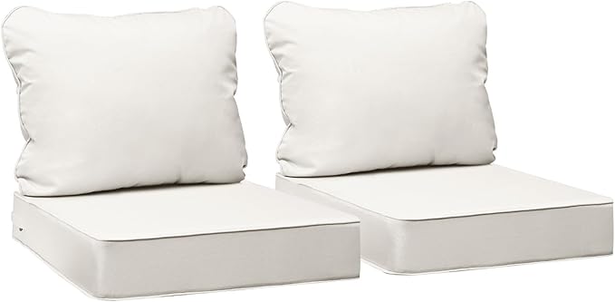 AAAAAcessories Outdoor Seat Cushions for Chairs, Fade-Resistant, Waterproof Patio Furniture Replacement Cushions, 19" x 19" x 3" + 19" x 17", Set of 2, Creamy White