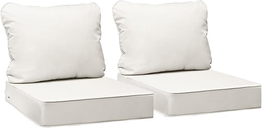 AAAAAcessories Outdoor Seat Cushions for Chairs, Fade-Resistant, Waterproof Patio Furniture Replacement Cushions, 19" x 19" x 3" + 19" x 17", Set of 2, Creamy White