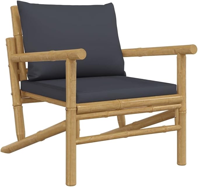 Garden Lounge Set Dark Grey, Natural Bamboo Outdoor Seating Set Garden Seating Ensemble for Pond Backyard