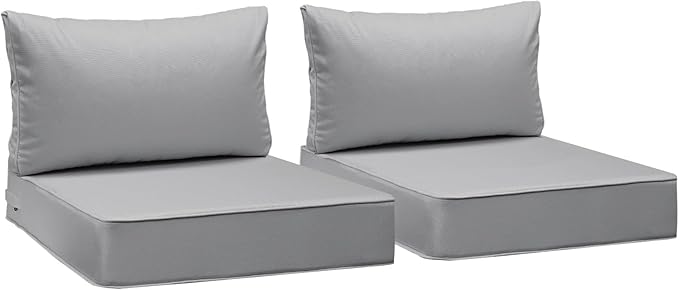 AAAAAcessories Outdoor Seat Cushions for Chairs, Fade-Resistant, Waterproof Patio Furniture Replacement Cushions, 23" x 23" x 5" + 23" x 13.5", Set of 2, Gray