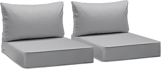 AAAAAcessories Outdoor Seat Cushions for Chairs, Fade-Resistant, Waterproof Patio Furniture Replacement Cushions, 23" x 23" x 5" + 23" x 13.5", Set of 2, Gray