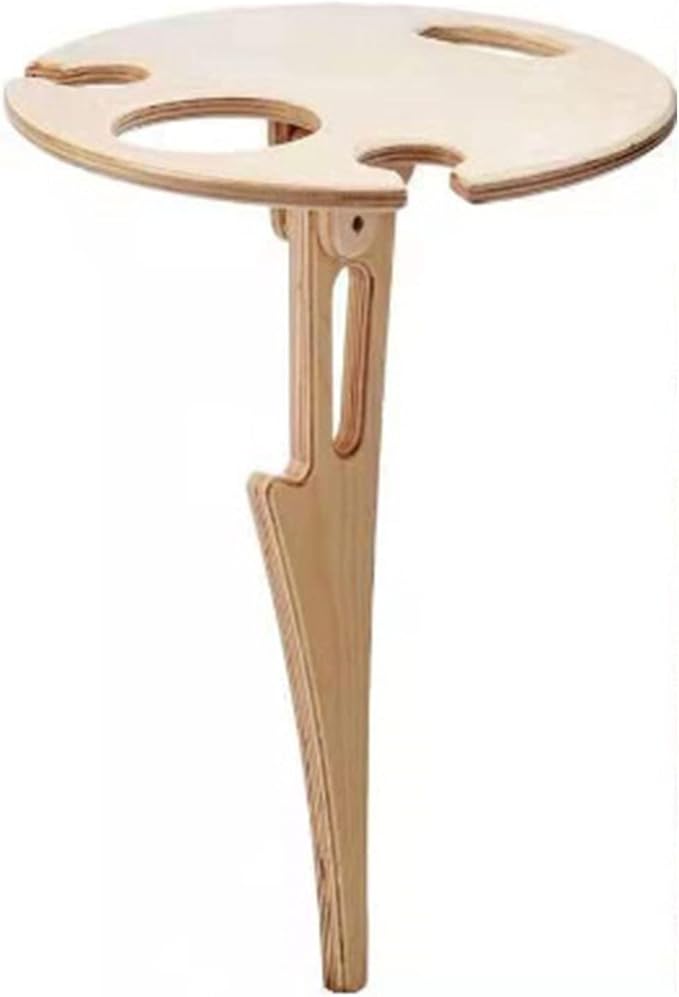 Topyond Outdoor Portable Foldable Wine Table, Bamboo Round Wine Rack, Ground Insertion Design Small Picnic Table, Ideal for Garden, Lawn, Picnic
