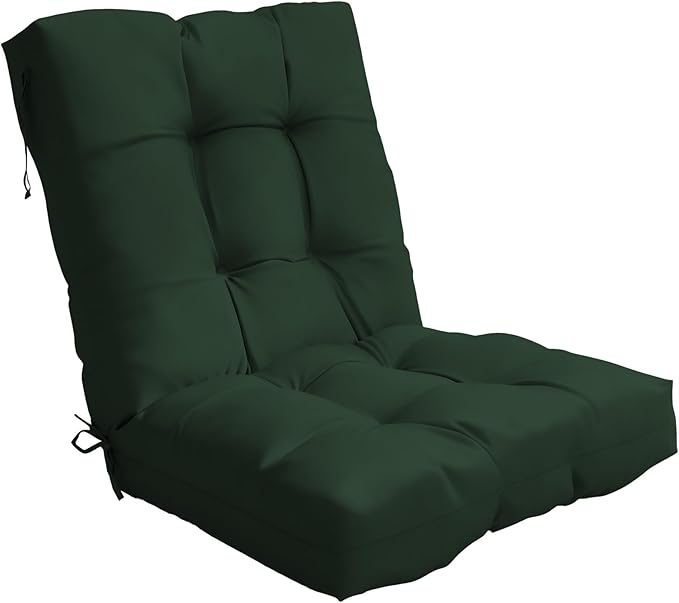 Outdoor Chair Cushion, 42x21x4 Inch Patio Cushions for Dining/Rocking Chairs, High Back Soft Seat Pad with Ties, Indoor Outside Use, Fade-Resistant & Waterproof, Dark Green