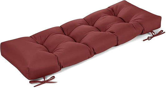 ROFIELTY Outdoor Bench Cushion, Waterproof/Sun-Proof Fabric, Tufted Bench Cushion with 2 Ties, Suitable for Outdoor Garden Bench/Swing/Indoor Furniture (Burgundy, 42×16×4)